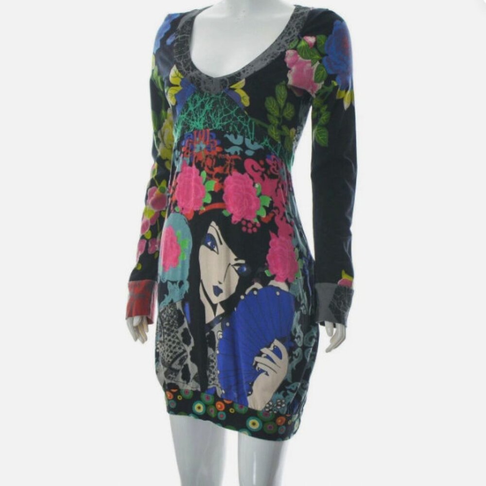Desigual Women's Boho Band Hem Bubble Dress High Waist Multi-Color Size M/L - Picture 2 of 12